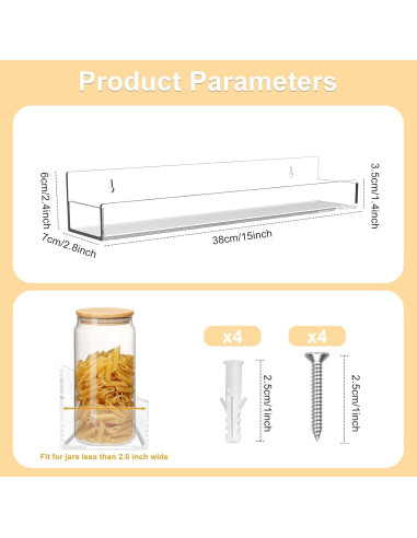 Estantes Flotantes de Acrílico SOVQUEST 38.1x7.1cm (4 Pzs)