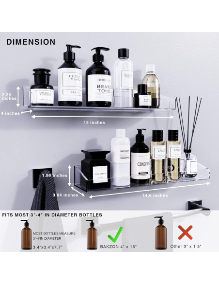 Estantes de Ducha Bakzon de Acrílico Transparente - 2 Piezas