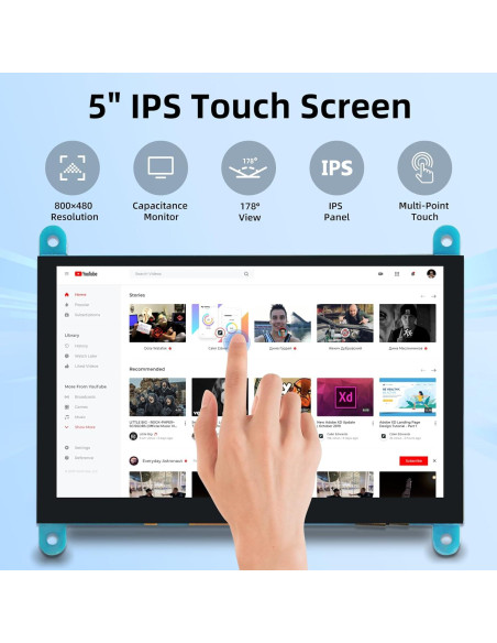 Monitor Táctil Capacitivo 5" iPistBit 800x480 HDMI Raspberry Pi