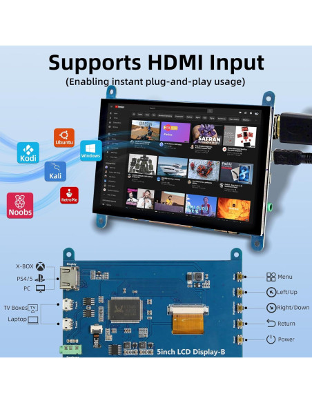 Monitor Táctil Capacitivo 5" iPistBit 800x480 HDMI Raspberry Pi