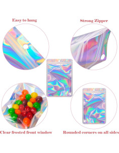 100 Bolsas Holográficas Mylar Funnyleaf 7.49x11.99 cm 2