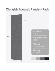 Paneles Acústicos Olanglab Absorbentes de Sonido 4 Pzas 48x12 cm Gris 2