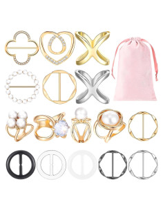 Hoteam 16 Clips de Anillo para Bufanda y Corbata - Oro y Plata