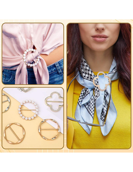 Hoteam 16 Clips de Anillo para Bufanda y Corbata - Oro y Plata