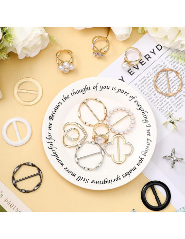 Hoteam 16 Clips de Anillo para Bufanda y Corbata - Oro y Plata