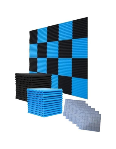 Paquete de 52 Paneles Acústicos Espuma 30x30x2.5cm Negro/Azul