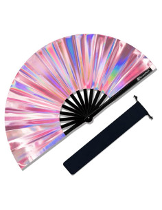 Abanico Plegable Raveahem 33 cm Rosa Holográfico Brillante