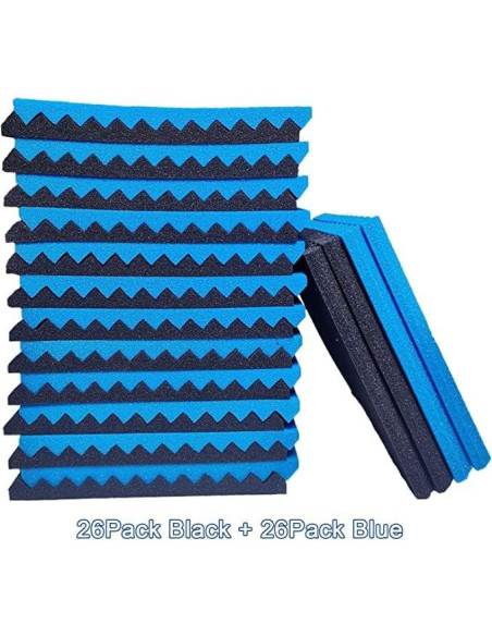 Paquete de 52 Paneles Acústicos Espuma 30x30x2.5cm Negro/Azul