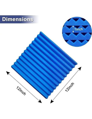 Paquete de 52 Paneles Acústicos Espuma 30x30x2.5cm Negro/Azul