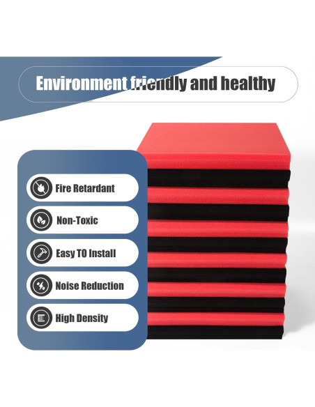 Paquete de 50 Paneles Acústicos 30x30 cm - Espuma Aislante Negra y Roja