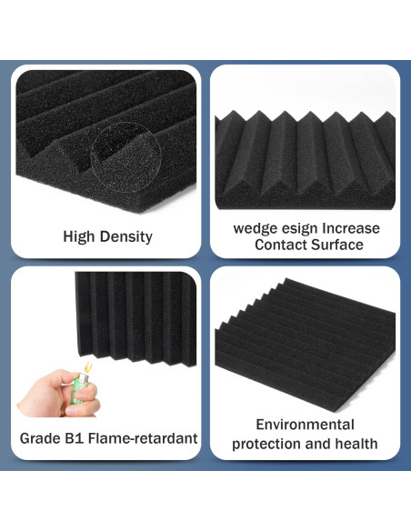 Paquete de 50 Paneles Acústicos 30x30 cm - Espuma Aislante Negra y Roja