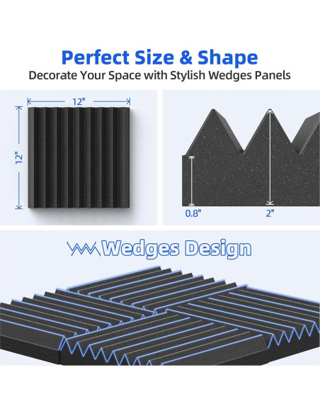 Paneles Acústicos Aislantes NEPIS 12 Piezas 5.08 cm Negro