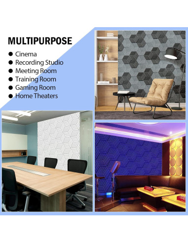 Paneles Acústicos Autoadhesivos 12 Piezas 35.6x30.5x1.0 cm Gris