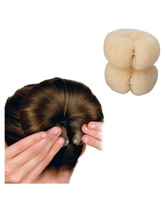 2 Piezas Creador de Moños Donut QUUPY 20cm Nylon Beige