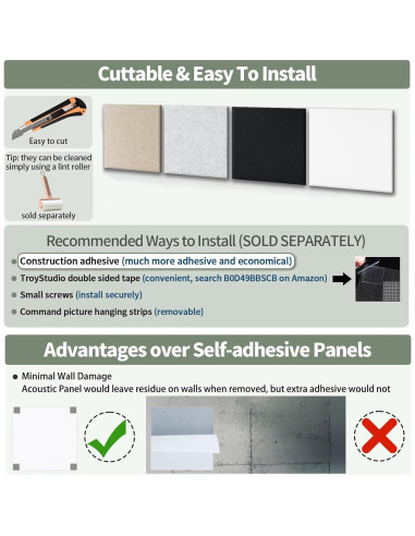 Paneles Acústicos TroyStudio 20 Pcs Fieltro 30.48 cm Blanco