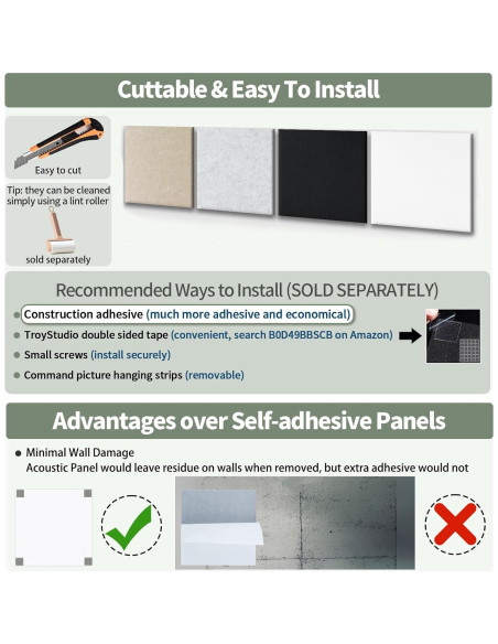 Paneles Acústicos TroyStudio 20 Pcs Fieltro 30.48 cm Blanco