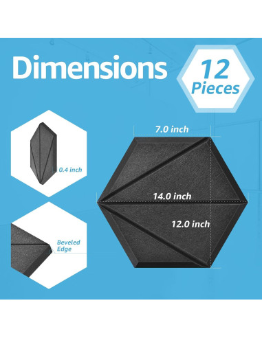 Paneles Acústicos Hexagonales Art3d 12 Pcs Triángulo Negro