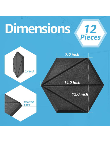 Paneles Acústicos Hexagonales Art3d 12 Pcs Triángulo Negro
