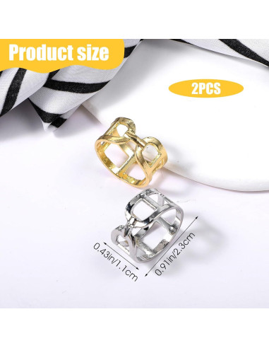Anillos de Bufanda Bremorou 2 Pcs Oro Plata Elegantes