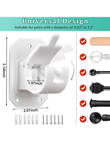 Soportes de Barra de Cortina Sin Taladro Codoule 4PCS Blanco