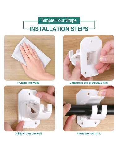 Soportes de Barra de Cortina Sin Taladro Codoule 4PCS Blanco