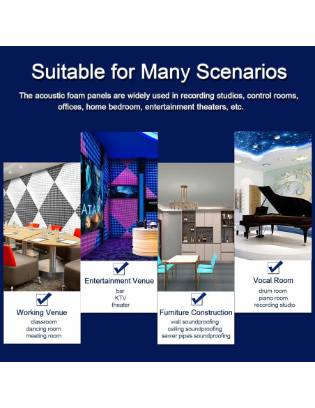 16 Paneles Acústicos Espuma Aislante Negro 30x7.6cm