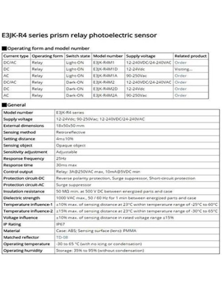 Sensor Fotoeléctrico Taiss E3JK-R4M1 12-240VDC 24-240VAC 3m