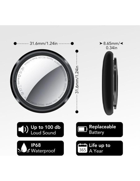 Etiquetas de Rastreo Bluetooth QCOQ - Paquete de 3, Negro