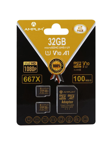 Tarjeta Micro SD Amplim 32GB Clase 10 UHS-I V10 con Adaptadores