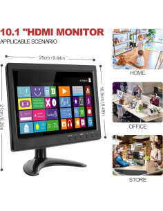 Monitor de Seguridad 10.1" FHD WHOLEV 1024x600 VGA HDMI USB 2