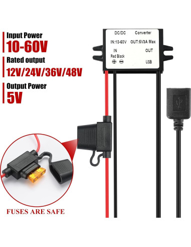 Convertidor Buck MZHOU 10-60V a 5V 3A IP67 para coche