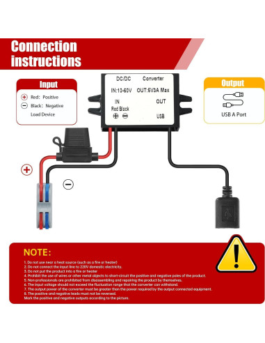 Convertidor Buck MZHOU 10-60V a 5V 3A IP67 para coche