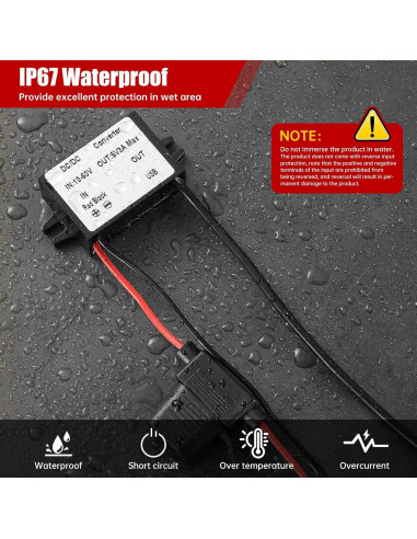 Convertidor Buck MZHOU 10-60V a 5V 3A IP67 para coche