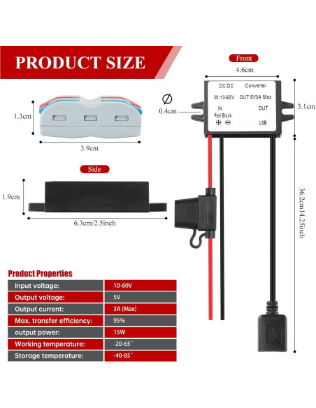 Convertidor Buck MZHOU 10-60V a 5V 3A IP67 para coche