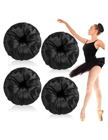 4 Donuts de Satén para Moño de Cabello Yuxung - Negro