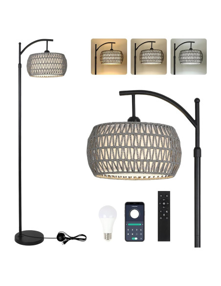 Lámpara de Pie Boho Eyassi con Control Remoto y Bombilla LED 9W