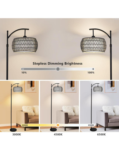 Lámpara de Pie Boho Eyassi con Control Remoto y Bombilla LED 9W