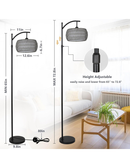 Lámpara de Pie Boho Eyassi con Control Remoto y Bombilla LED 9W