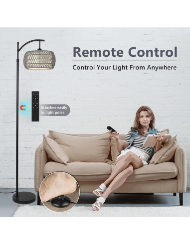 Lámpara de Pie Boho Eyassi con Control Remoto y Bombilla LED 9W