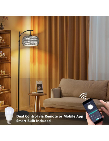 Lámpara de Pie Boho Eyassi con Control Remoto y Bombilla LED 9W