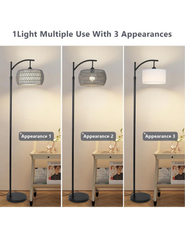 Lámpara de Pie Boho Eyassi con Control Remoto y Bombilla LED 9W