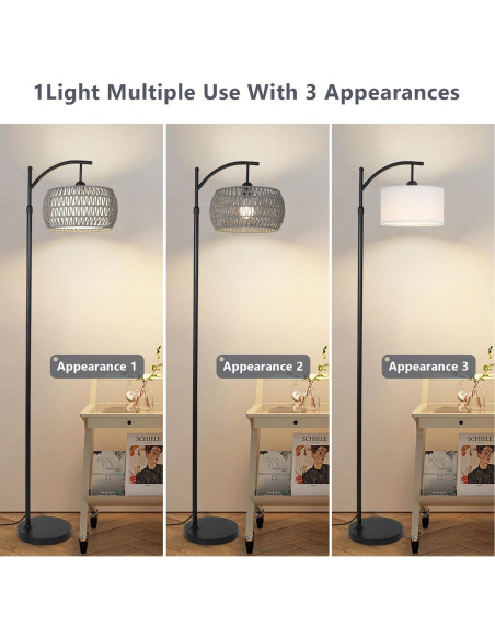 Lámpara de Pie Boho Eyassi con Control Remoto y Bombilla LED 9W