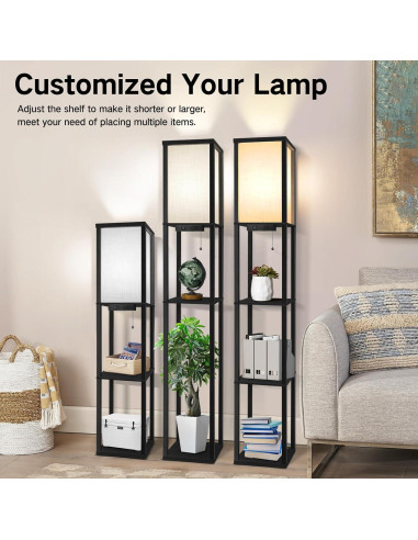 Lámpara de Pie LED OUTON con Estantes y Carga USB, Negra