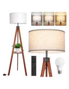 Lámpara de Pie Dimmable OUTON de Madera con Estante 150 cm