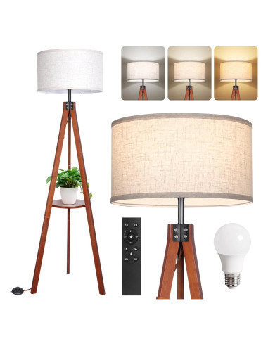 Lámpara de Pie Dimmable OUTON de Madera con Estante 150 cm