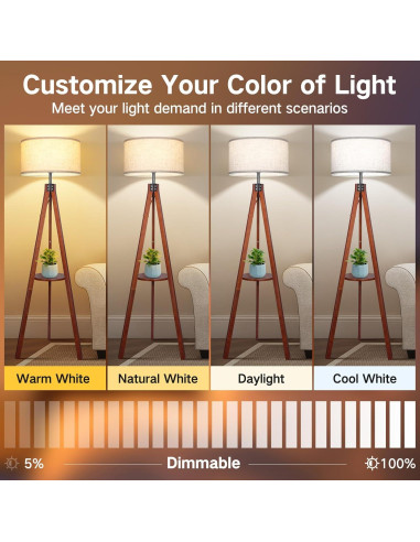 Lámpara de Pie Dimmable OUTON de Madera con Estante 150 cm