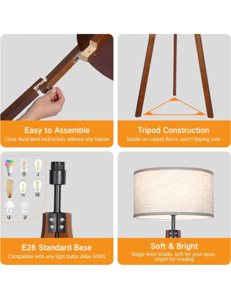 Lámpara de Pie Dimmable OUTON de Madera con Estante 150 cm
