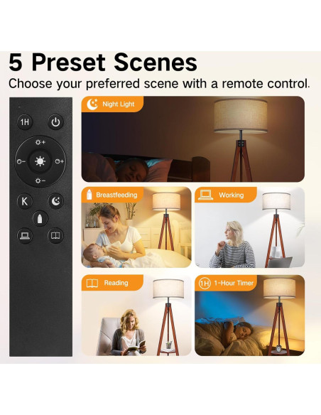 Lámpara de Pie Dimmable OUTON de Madera con Estante 150 cm