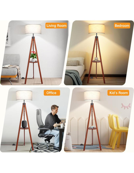 Lámpara de Pie Dimmable OUTON de Madera con Estante 150 cm