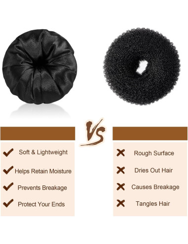 4 Donuts de Satén para Moño de Cabello Yuxung - Negro